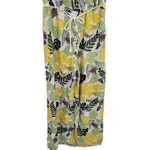 Vintage 80's Palazzo Pants M Tropical Print‎ Linen High Waisted Wide Leg Beach